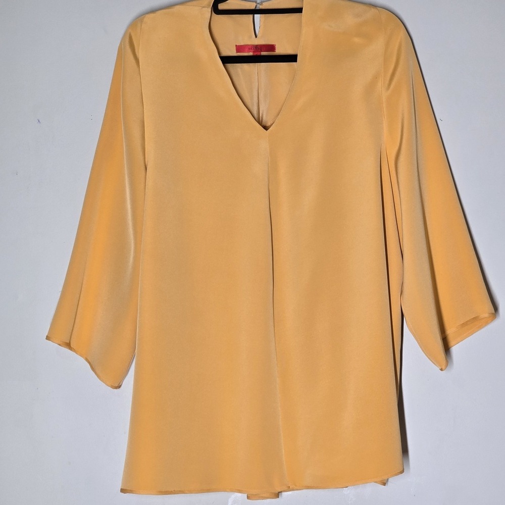 Shamask Womens S 100% Silk Tunic Top Relaxed Lagenlook V‎ Neck